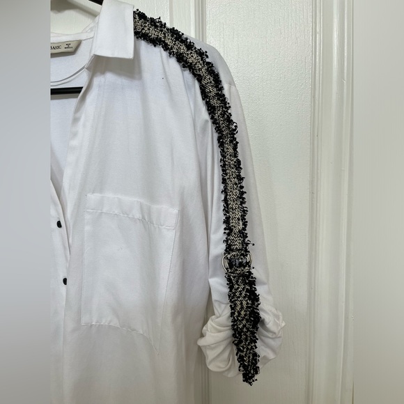 Zara button up blouse with tweed detail, White,Size S - Picture 4 of 8
